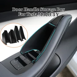 Door Handle Storage Box for Tesla Model 3 Y Front Rear Door Handle Armrest Organizer Box Flocked ABS Car Interior Accessories