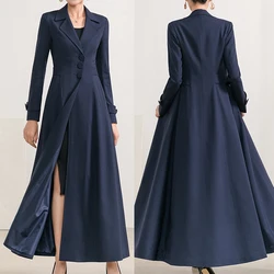 Fashion Winter Autumn Long Coat For Women Peak Lapel Solid Color Overcoat Lady Blazer Slim Fit Jacket Skirt Custom Made