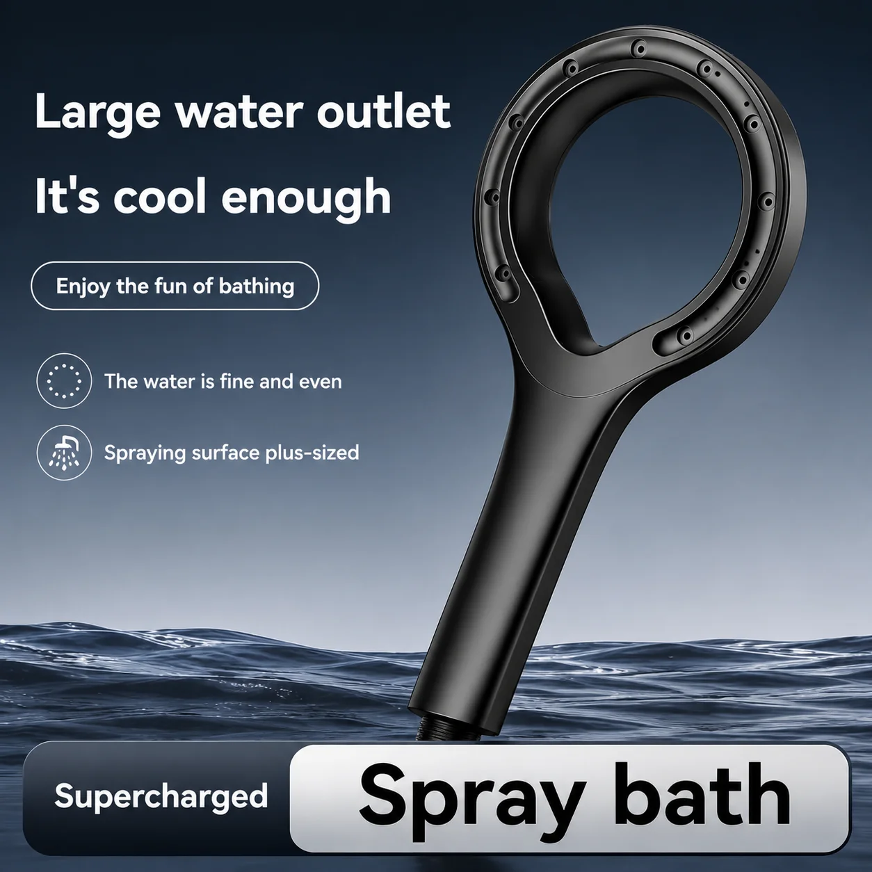 Black 12cm Ring Shower Head Large Spray Area Pressurized Thick Coat Anti Scald Anti Scratch Universal Interface Shower Fitting