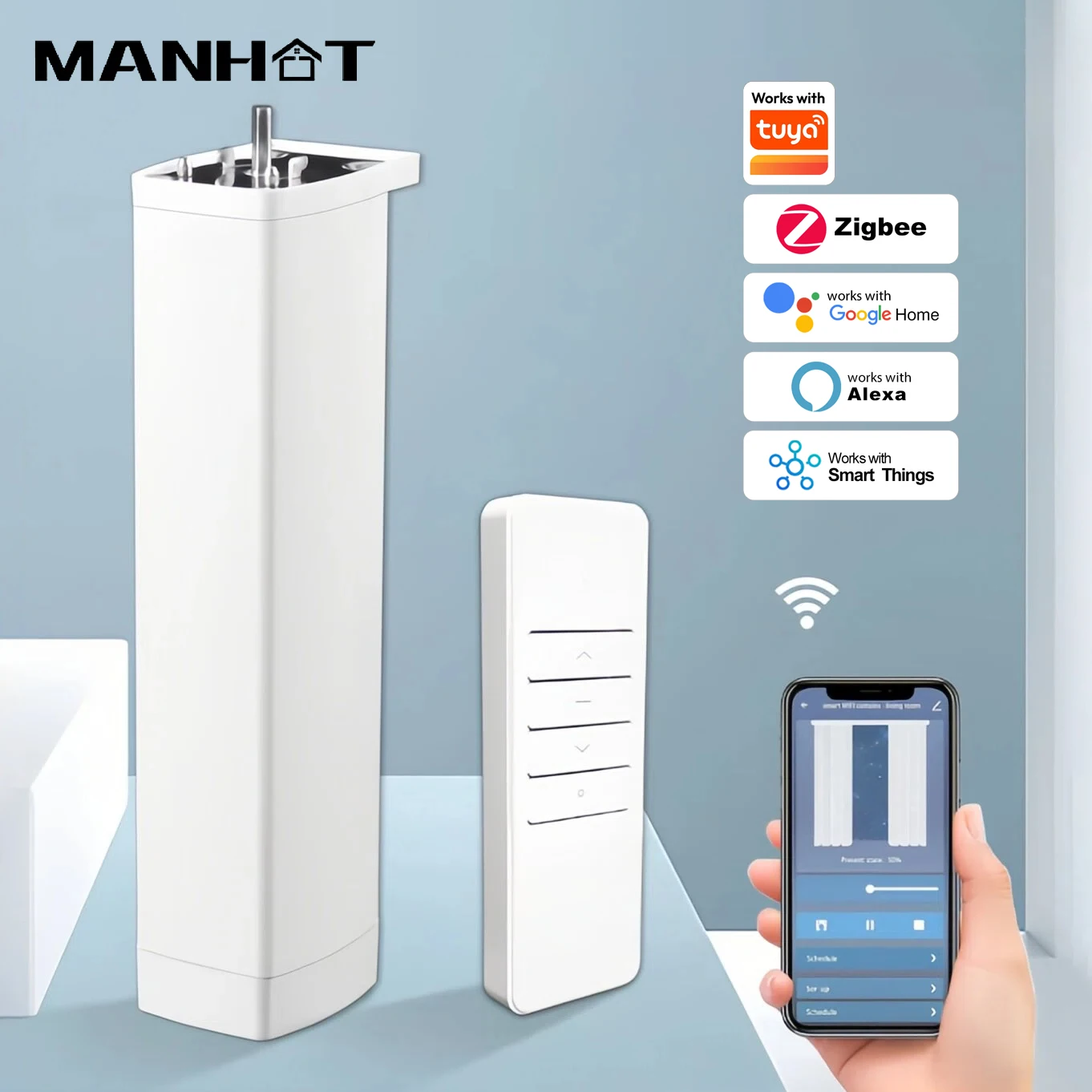 Smart Wifi/Zigbee Electric Curtain Shutter Motor with RF Remote APP Voice Control Smart Life Alexa Google Assistant SmartThings