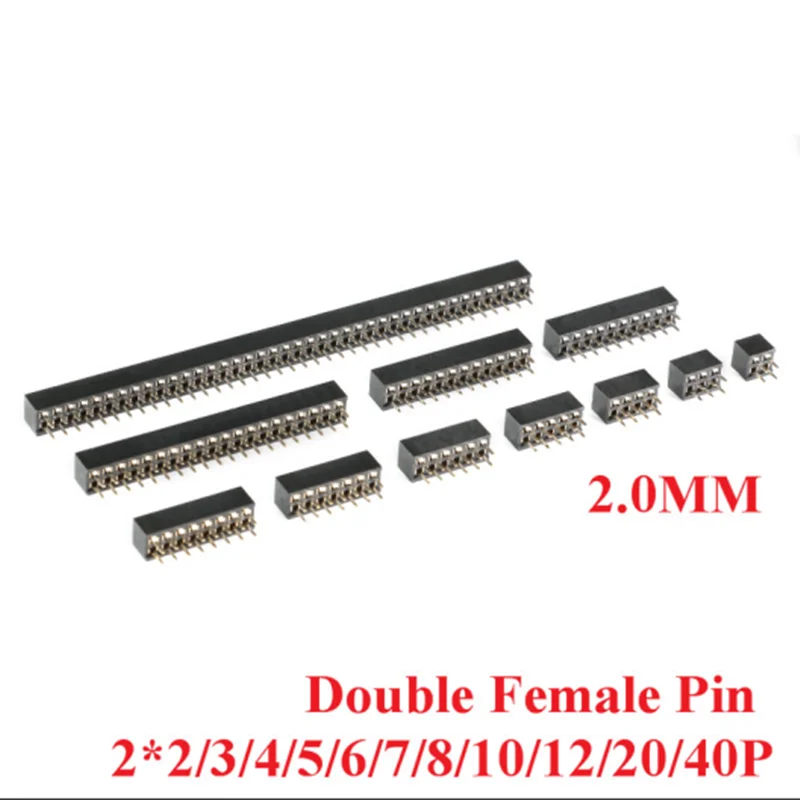 10pcs 2.0mm Double Row Straight Female 2-40P Pin Header Socket Connector 2x2/3/4/5/6/7/8/9/10/12/14/15/20/25Pin