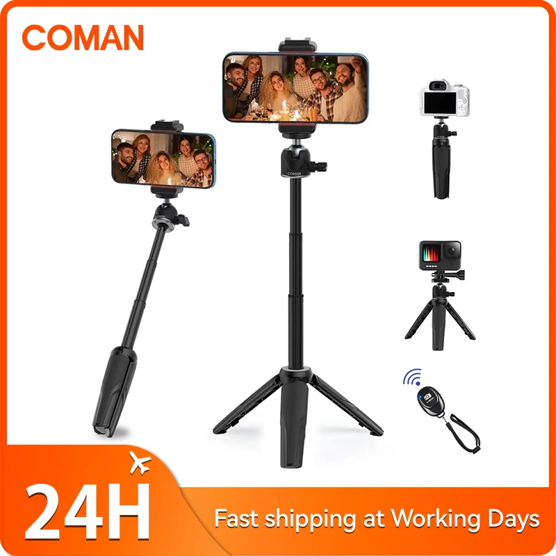 COMAN MT-30 Vlog Travel Tripod With Phone Mount Holder Holder Vertical Shooting Extend Livestream Tripods For iPhone DSLR Camera