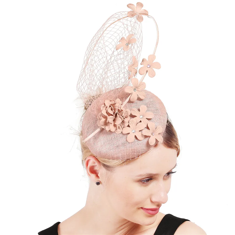 High Quality Sinamay Wedding Elegant Bride Fascinator Headband hat for women Church Headpiece Cocktail Hairpin Hair Accessories