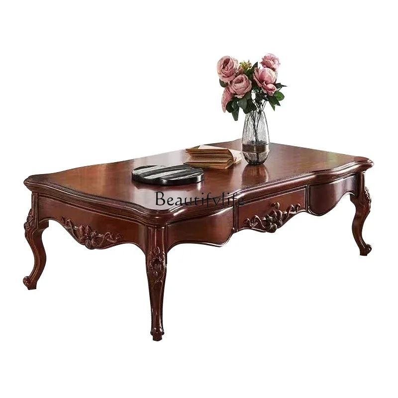 LJY*European solid wood coffee table table American country small apartment living room rectangle