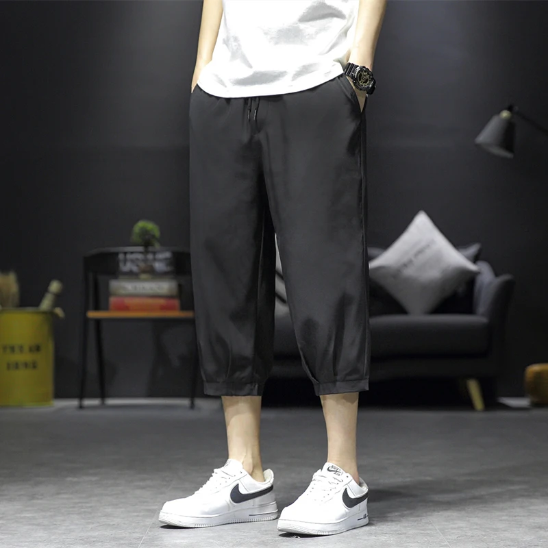 Cropped Pants Men\'s Shorts Summer Ice Silk Fashionable Straight Large Size Sports Casual Pants