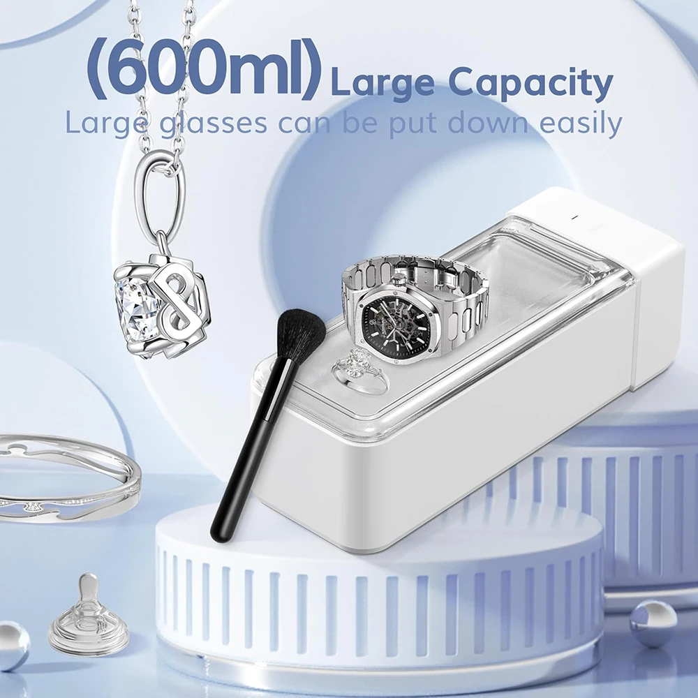 KUNPHY Household Ultrasonic Bath 600ml Ultra Sonic Cleaner 20OZ 42KHz Portable Jewelry Cleaner Machine Kit For Eyeglasses Tool