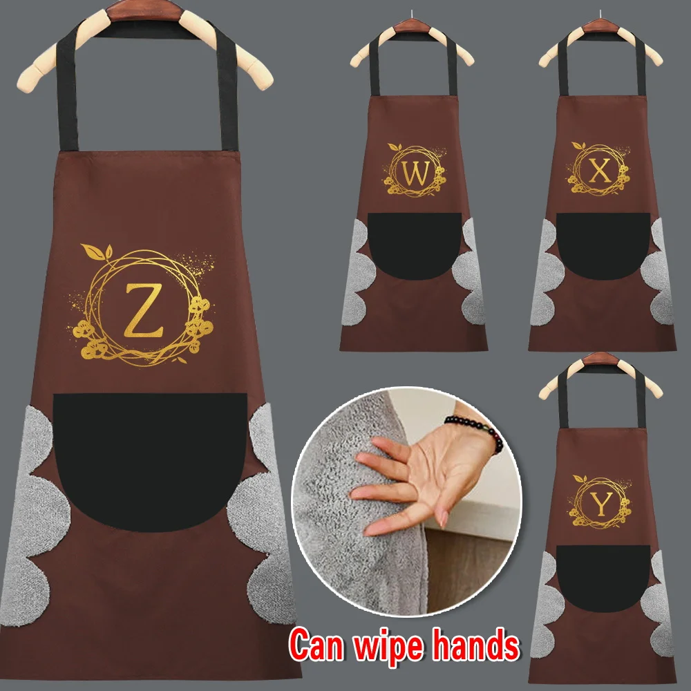 Kitchen Apron Women Household Cleaning Waterproof Pinafore Cooking Baking Adult BIb Wreath Letter Pattern Cafes Studios Uniform