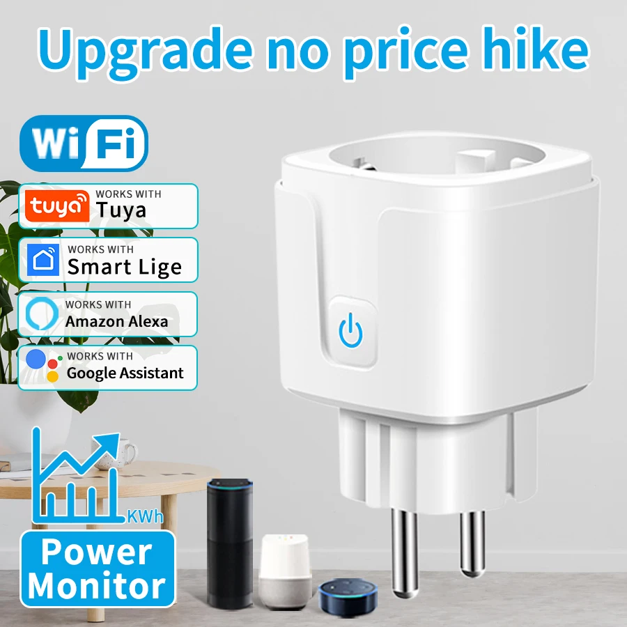 Tuya WIFI Smart Socket EU 16A 100-240V Wifi Smart Plug With Power Monitoring Smart HomeVoice Control Support Google Home Alexa