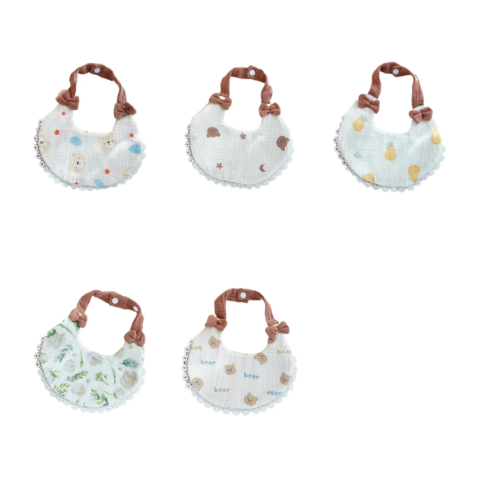 

Six-layer gauze lace baby bib combination (cloud bear + star bear + yellow duck pear + white rose branch + little bear)