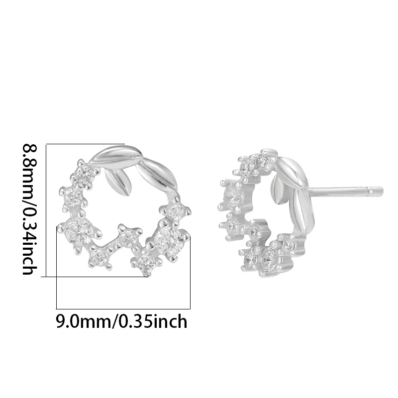 S925 liść ze srebra najwyższej próby wieniec srebrne kolczyki hipoalergiczne odpowiednie dla dziewczynek prezent świąteczny