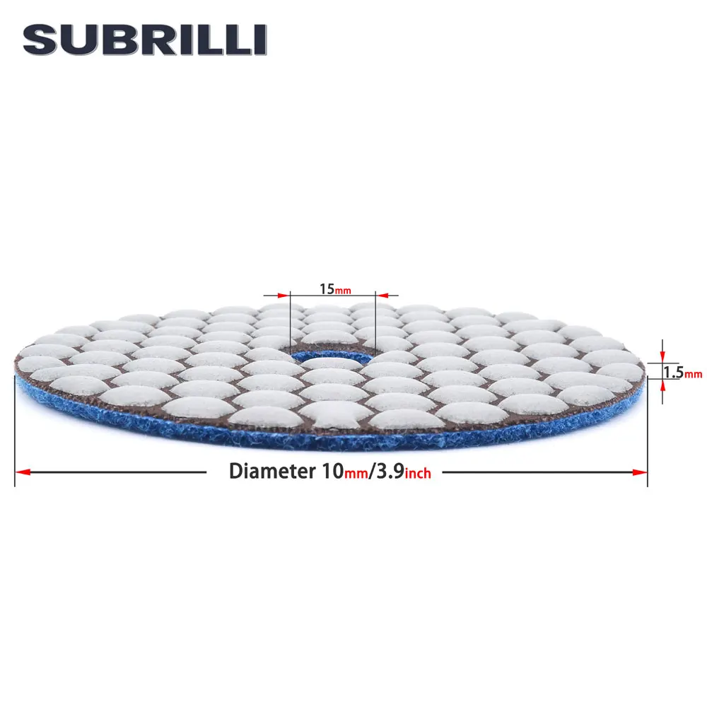 SUBRILLI 3pcs 4"/100mm Diamond Dry Polishing Pads For Marble Granite Flexible Pad Diamond Grinding Disc Sanding Polisher Pad