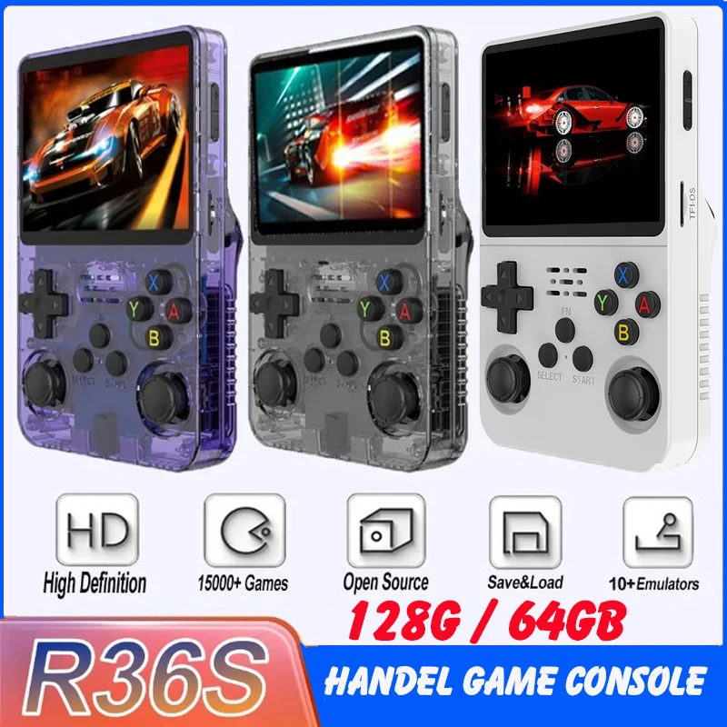 R35s Plus R36S Retro Handheld Video Game Console Linux System 3.5 Inch IPS Screen Portable Pocket Video Player 64GB 128GB Games