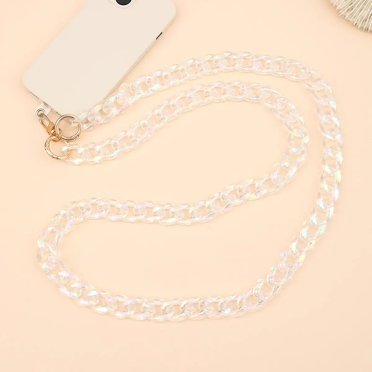 Transparent AB Colorful Acrylic Chain Long Oblique Cross Mobile Phone Strap with Transparent Card