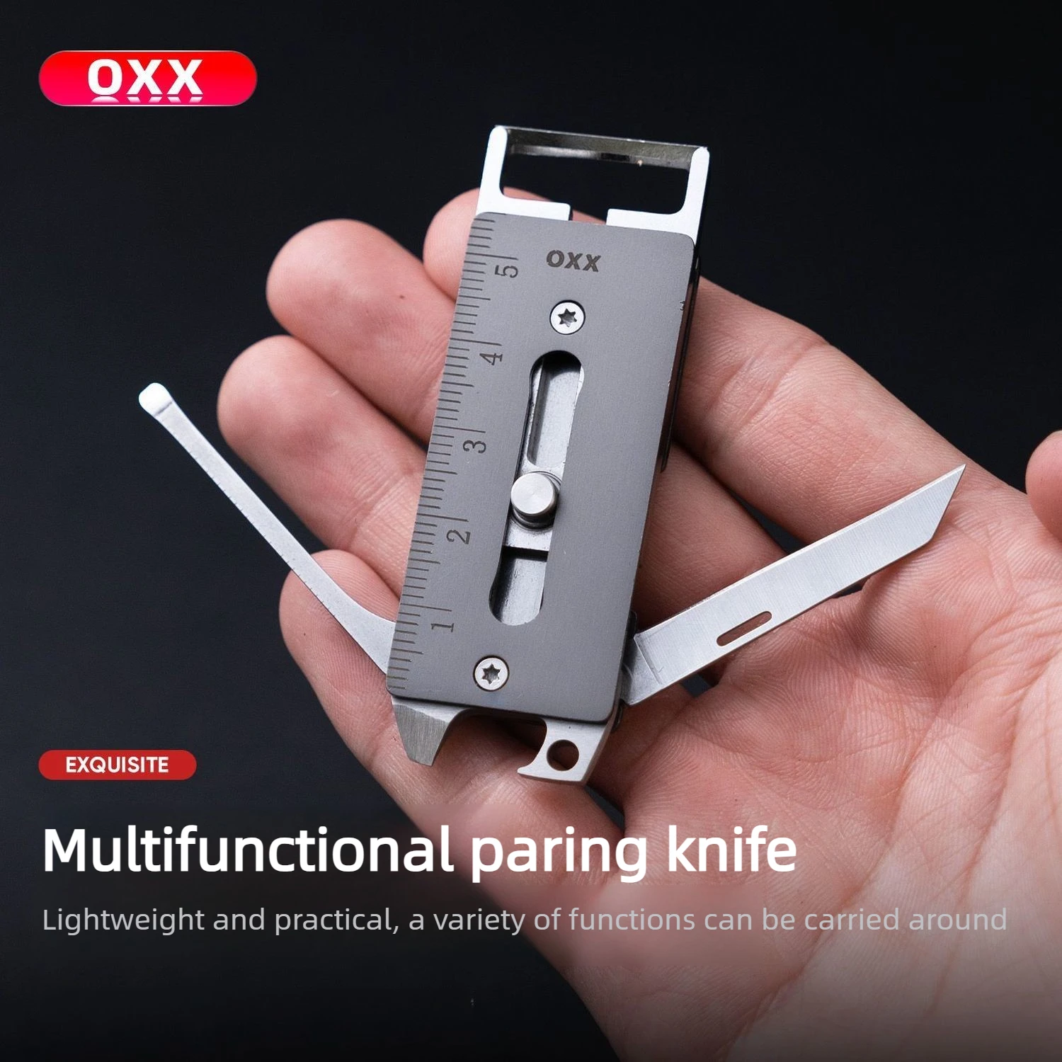 EDC Titanium Mini Folding Knife Pocket Knive Thin Multi-functional Pocket Tool Bottle Opener Screwdriver Ear Pick Scale Ruler