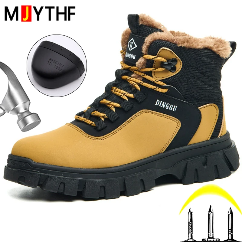 Winter Safety Boots Men Warm Plush Snow Boots Steel Toe Shoes Work Boots Indestructible Shoes Puncture-Proof Security Boots Men