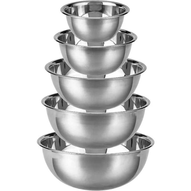 Set of 5 Stainless Steel Mixing Bowls for Kitchen Baking Salad Vegetable Preparation Durable Nesting Design