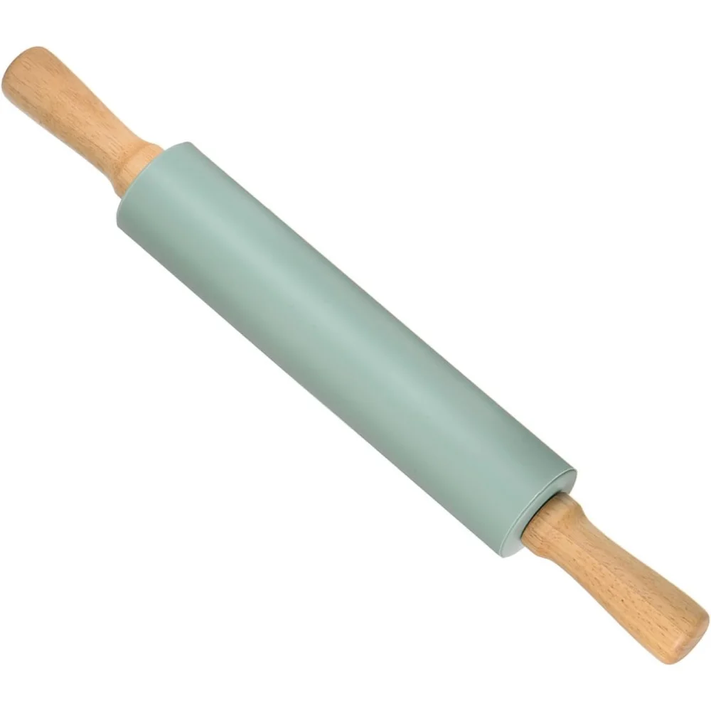 Non-Stick Silicone Rolling Pin Wooden Handle Pastry Dough Flour Roller Kitchen Cooking Baking Tool For Pasta Cookie Dough