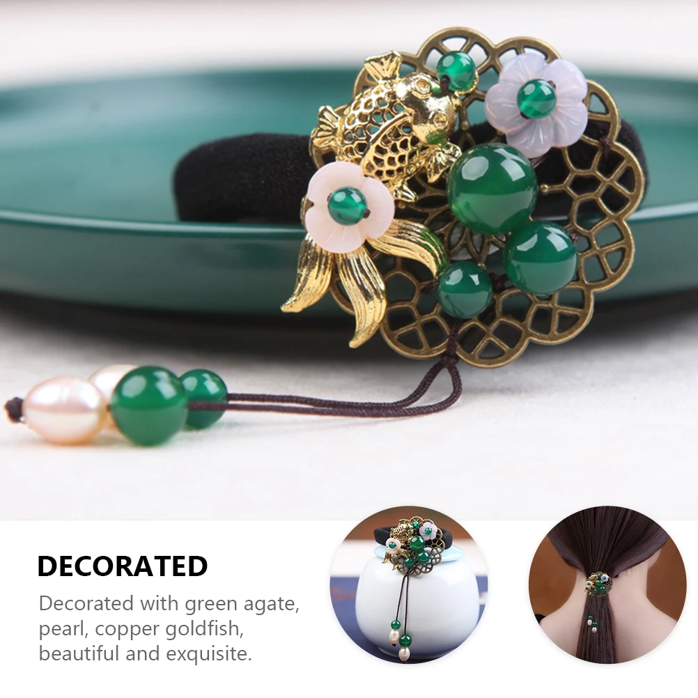 

Elastic Hair Rope Copper Accessories Durable Green Agate Pearl Goldfish Comfortable Waterproof Sweatproof Long Life Women Girls