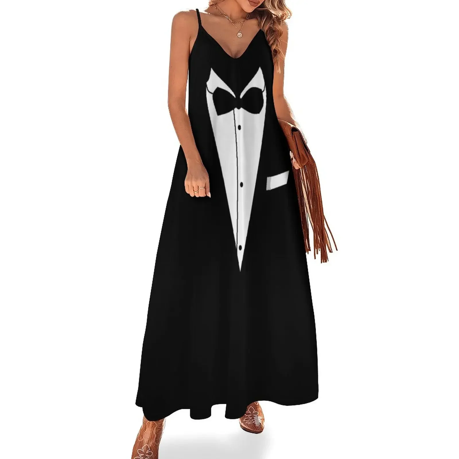 

Tuxedo Sleeveless Dress Women's summer long dress prom clothes evening dress women