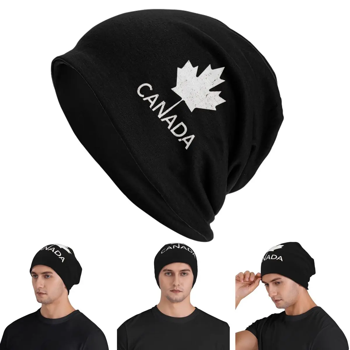 Canada Flag Warm Knitted Cap Hip Hop Bonnet Hat Autumn Winter Outdoor Beanies Hats for Men Women Adult