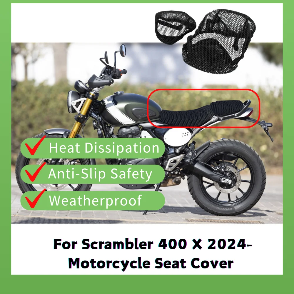 

For Scrambler 400 X 2024 Motorcycle Seat Cover 3D Airflow Breathable Mesh Cushion Pad Anti Slip Waterproof Mesh Cushion