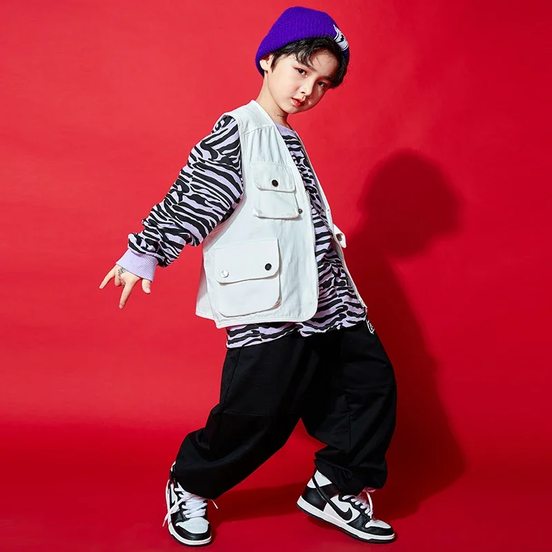 Hip Hop Dance Costume para meninos e meninas, Calças Streetwear, Camisa extragrande, Jaqueta sem mangas, Top, Moletom, Roupas infantis, Roupas Jazz