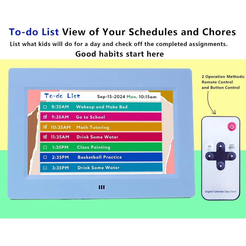 ساعة تعليمية رقمية مع وقت التحدث، 24 منبهًا، وعرض التقويم وجهاز تحكم عن بعد - سهلة كهدية عيد ميلاد للأطفال #6