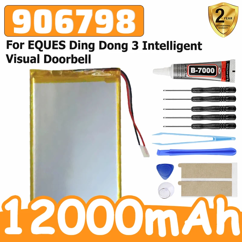 High-efficiency battery for EQUES Ding Dong 3 Intelligent Visual Doorbell Battery TRS 906798  3.7V 12000mAh