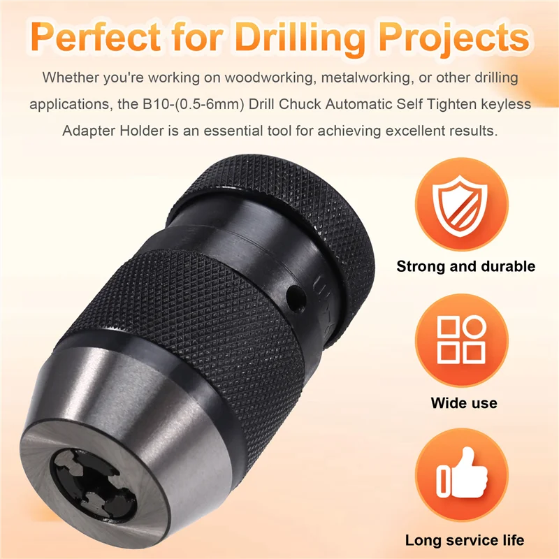 HRBAJ-B10-(0.5-6mm) mandril de broca automático auto apertar adaptador sem chave titular buraco cônico torno fresadora ferramenta de perfuração