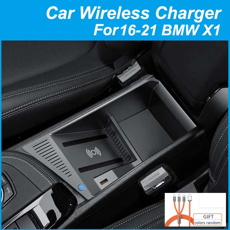 For Bmw X1 F48 Car QI Wireless Charging Charger Mobile Phone Fast Charging Holder 15W Storage Box 2016-2021