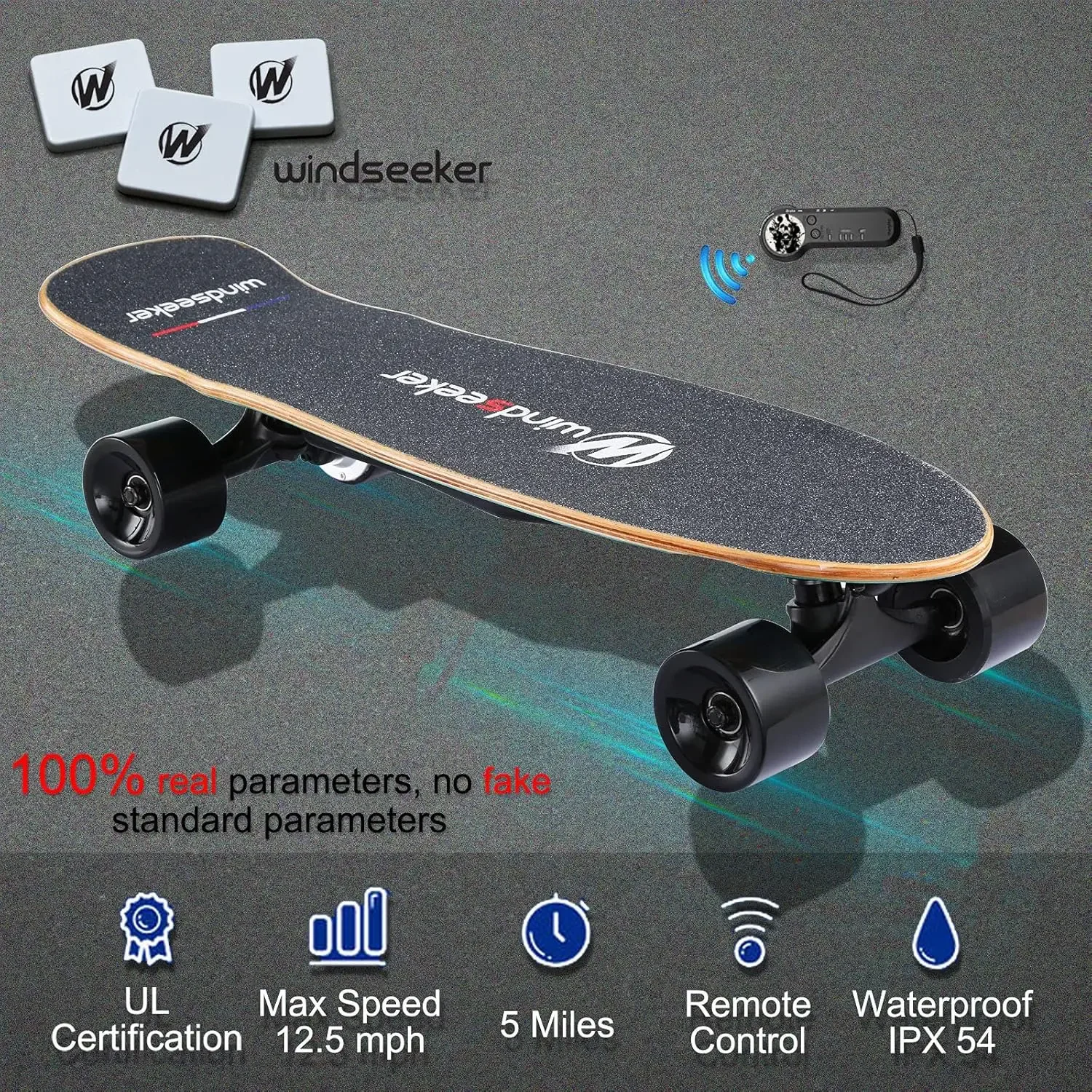 Skateboard, Electric Skateboard with Remote Control for Beginners, 350W Brushless Motor, Max 12.4 MPH, Carver E-Ska wit