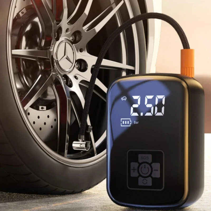 Portable Inflatable Air Pump Car Tire Inflator Wireless Compressor with Barometer Electric Suitable for Motorcycle Bicycle Ball