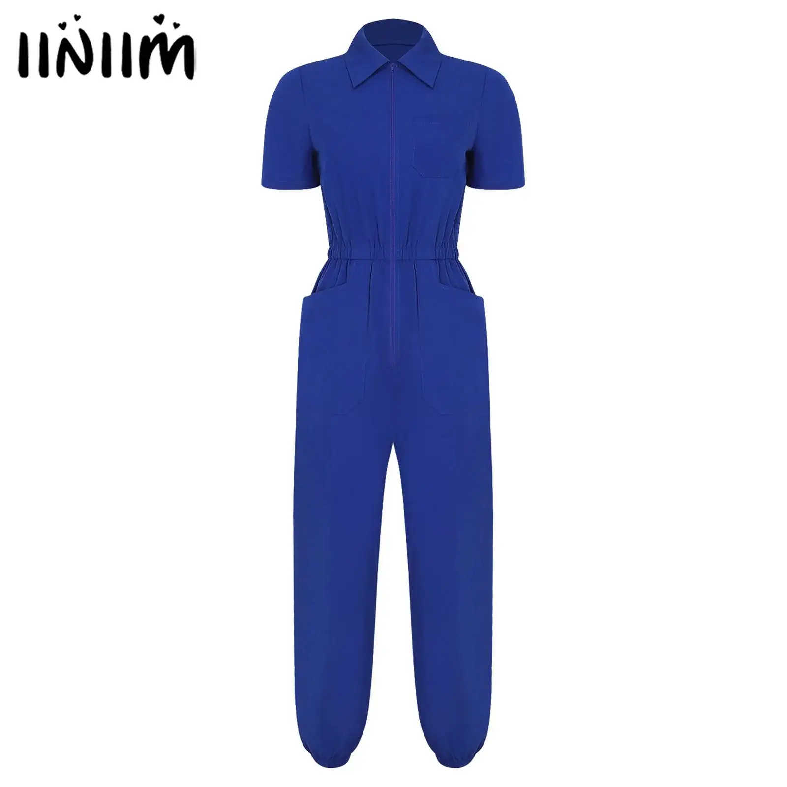 

Женский комбинезон-скраб с эластичным поясом, карманами, молнией спереди, брюки-джоггеры, рабочая одежда для медсестер и врачей