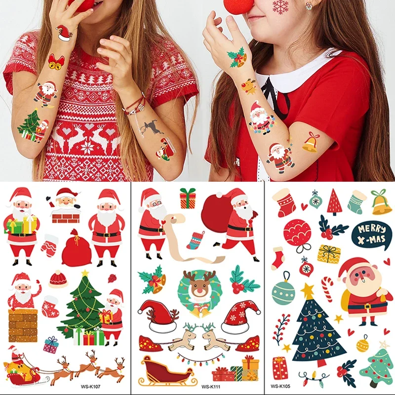 

1-10PCS Christmas Temporary Tattoo Stickers Cute Cartoon Santa Claus Snowman Tattoo Papers Children Party Gifts Body Decorations