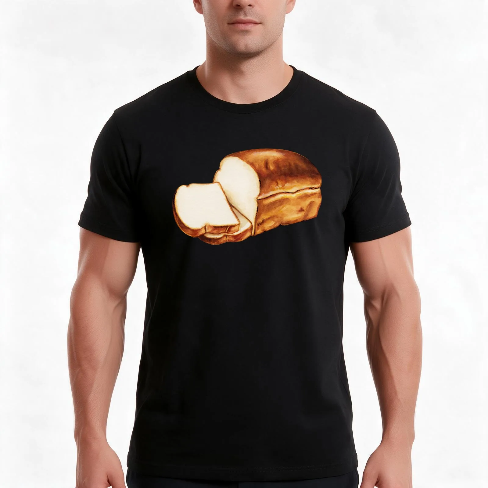 Bread Pattern T-Shirt, Summer Casual Cotton Tee, Oversized Streetwear Tops, Vintage Graphic Print, Loose Fit Short Sleeve