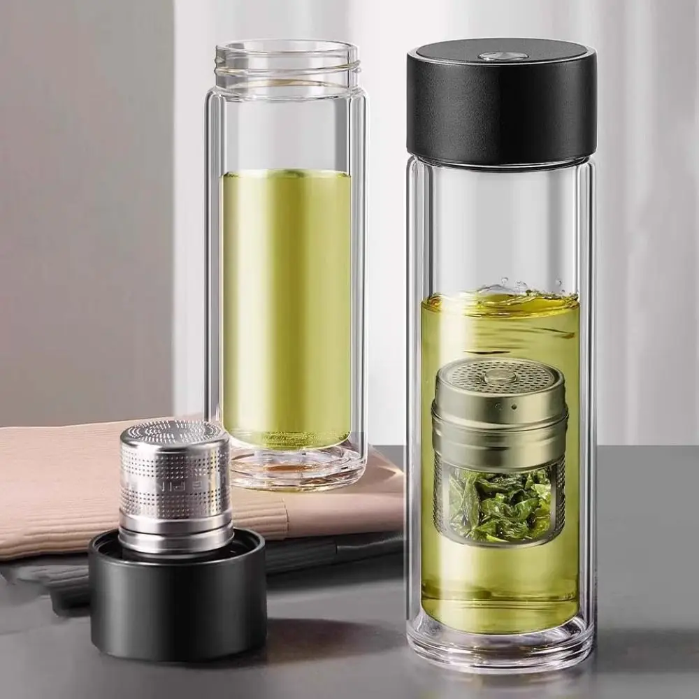 كوب شاي زجاجي مزدوج الجدار مع مصفاة شاي زجاجة مياه معزولة 500 مل غطاء مغناطيسي كوب زجاجي مغناطيسي للسفر #1