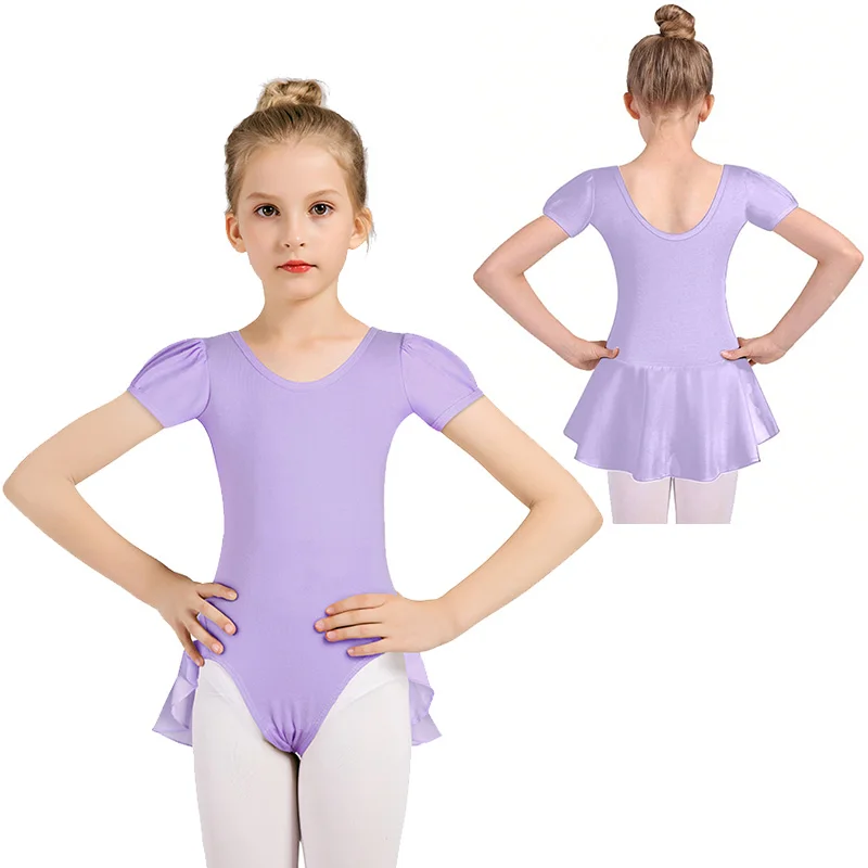 Базовое платье с короткими рукавами для девочек, трико для балета и танцев для девочек, топы для гимнастики и танцев с полуюбкой, платье для балета и танцев