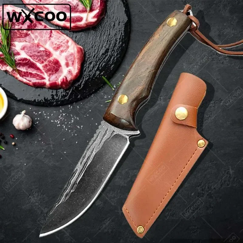 

1PC Hand Forged Boning Knife Professional Utility Kitchen Knife Meat Cleaver Slicing Knife Peeling Fruit Butcher Wooden Handle