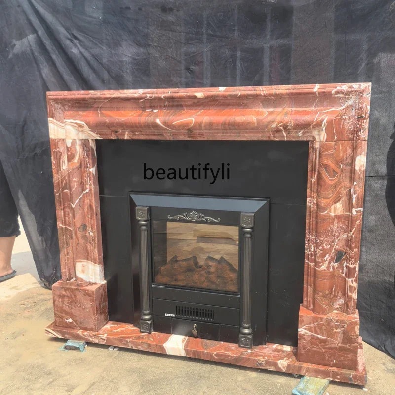

Natural marble fireplace French simple decorative cabinet, stone carving large white stone fireplace sculpture B06