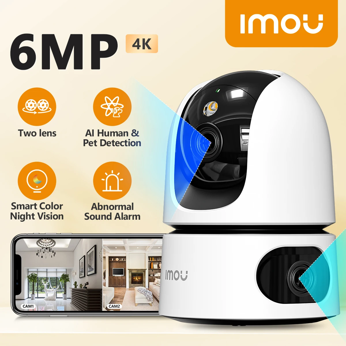 

IMOU Ranger Dual 6MP Indoor Wifi IP Security Camera Two lens Baby Monitor AI Human Pet Detection Color Night Vision Surveillance