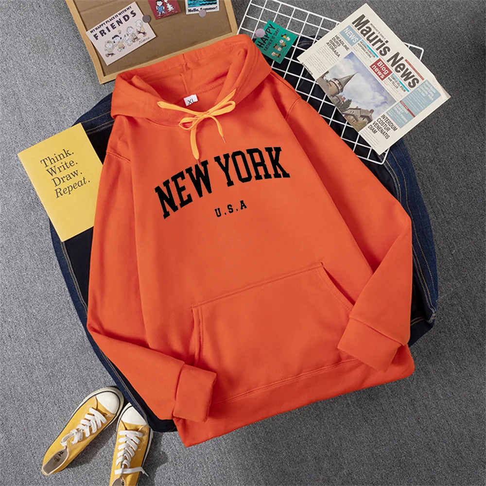 Men Women New York U.S.A City Hoodies Fashion Letter Printed Graphic Sweatshirts Loose Casual Harajuku Hooded Pullover Sportwear