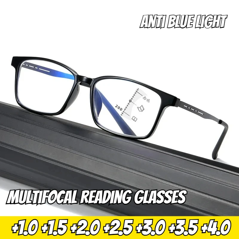 

TR90 Frame Multifocal Glasses Business Far Near Diopter Eyeglasses Men Women Blue Light Blocking Presbyopia Eyewear +1.0 To +4.0