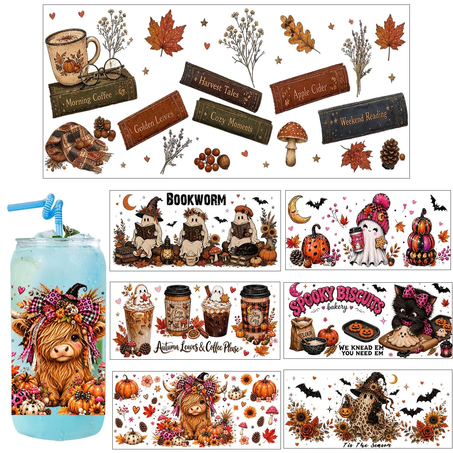 Spooky Pumpkin Halloween Cartoon UV DTF Transfer Sticker Waterproof DIY Decals 3D Transfers UVDTF Sticker 16oz UV DTF Cup Wraps
