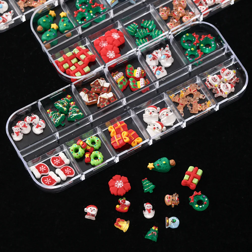 Ciondoli natalizi per nail art, decorazioni per unghie con pupazzo di neve con renna di Babbo Natale 3D, strass festivi per manicure fai da te