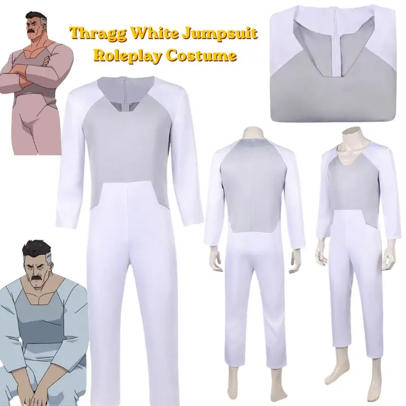 Herren Fantasy Thragg Weißer Overall Cosplay Kostüm Halloween Karneval Fantasy Faschingsanzug Party-Outfit