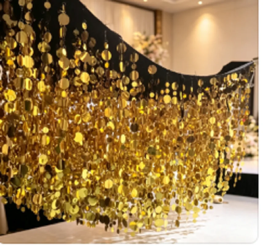 2,4x2,4m Rot-Gold-Silber Pailletten-Perlenvorhang, Glitzer-Deckendekoration & Hintergrundwand für Hochzeitsfeier, Zeremonie, Event, Fotobox – Detail 1