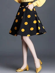 Pocket Polka Dot Full Skirt Women's Elegant Simple A-Line Midi Skirt Summer Autumn Fashionable Swing Skirt Casual Wear