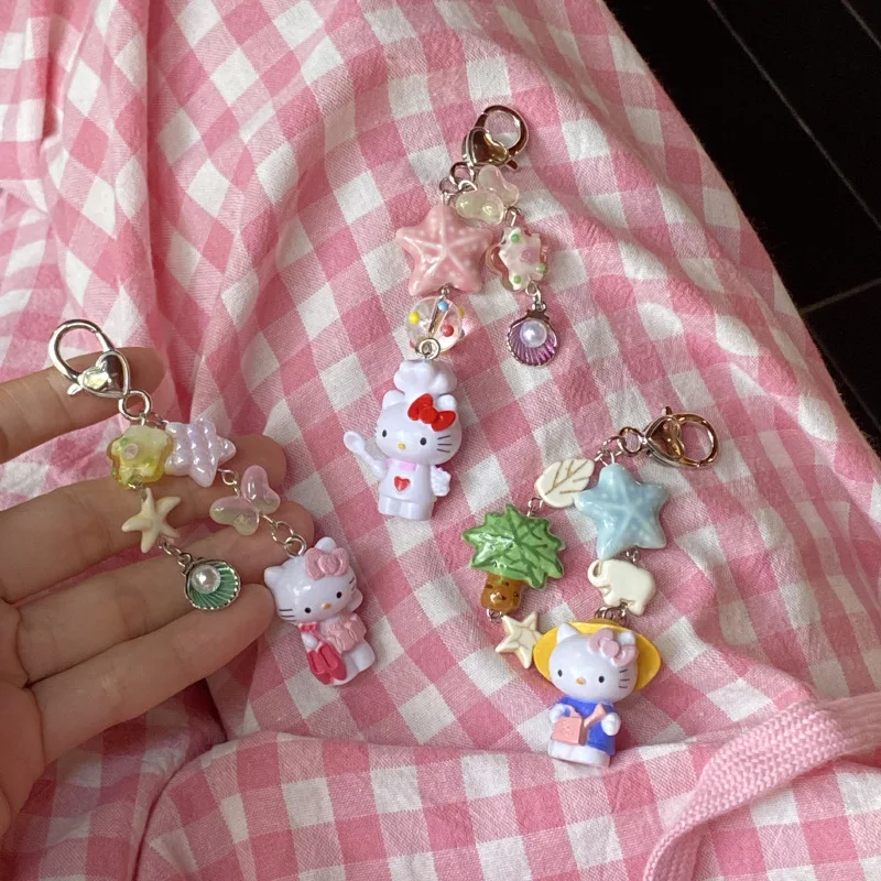 

Гавайский брелок Hello Kitty, летняя милая кокосовая пальма, кошачья бусина, цепочка для телефона, подвеска для женщин, сумка, очаровательные украшения для девочек, подарки для пар