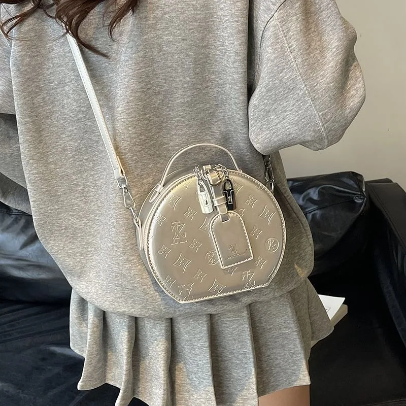 

High-value Bright Leather Letter Small Round Bag Women's New French Ins Going Out Exquisite Versatile Shoulder Messenger Bag