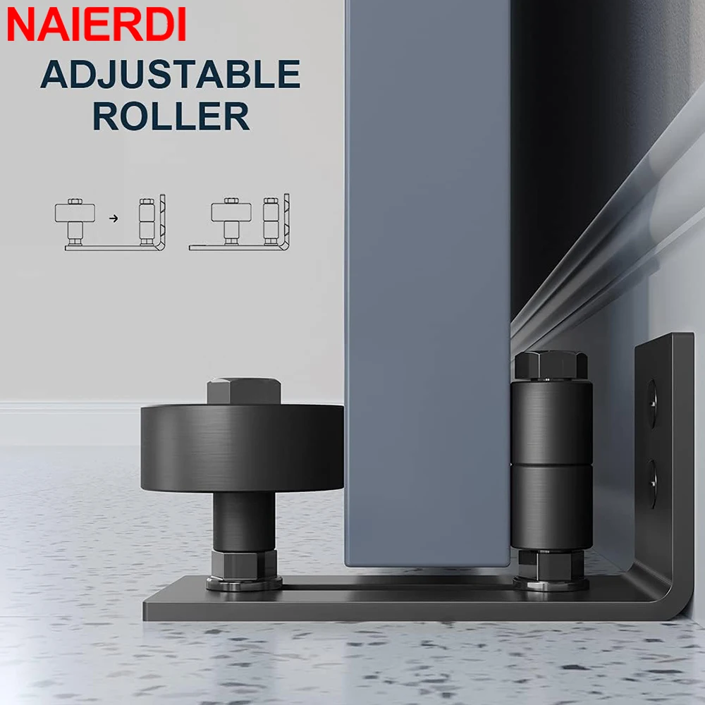 

NAIERDI Sliding Barn Door Bottom Floor Guide Adjustable Roller Black Door Slides Rails 8 Assemble Setup Options Door Hardware